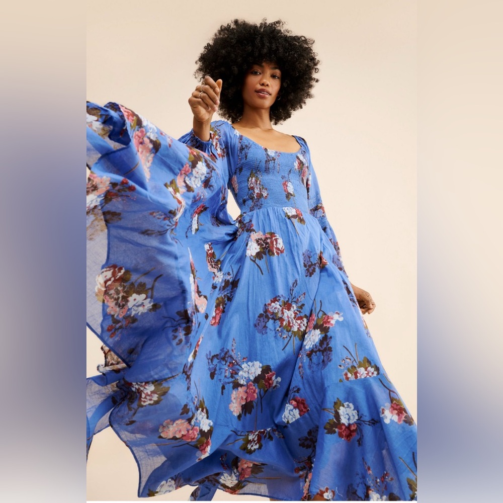 Free People Morning Glory Maxi Dress in Dutch Blue size Medium NWT